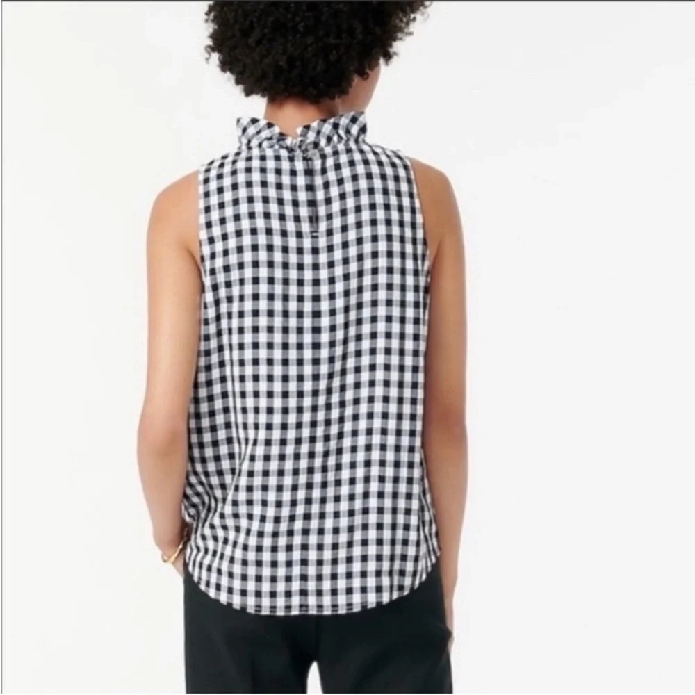 J.Crew Fleur Gingham Linen Top Black White Spring Coastal Preppy XS $98